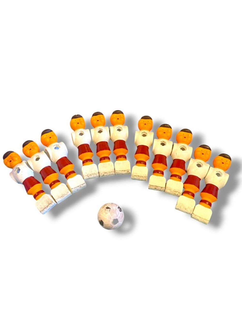 Vintage Lot of 11 Replacement Foosball Players and Ball Red White Brown 4.3"